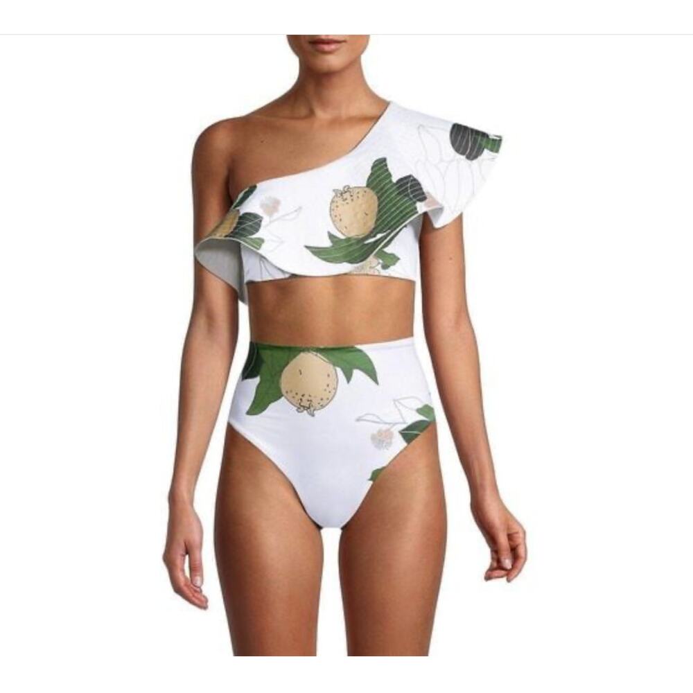 Juan de Dios "Moye de Sunset Waves" One Shoulder Swim Top, White, Women's 4